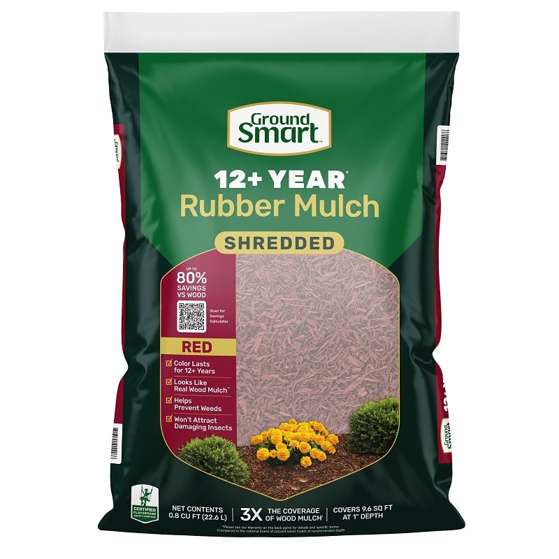 GroundSmart GSBF08RD96 Landscape Mulch, 9.6 sq-ft Coverage Area, Rubber, Red, 0.8 cu-ft Bag