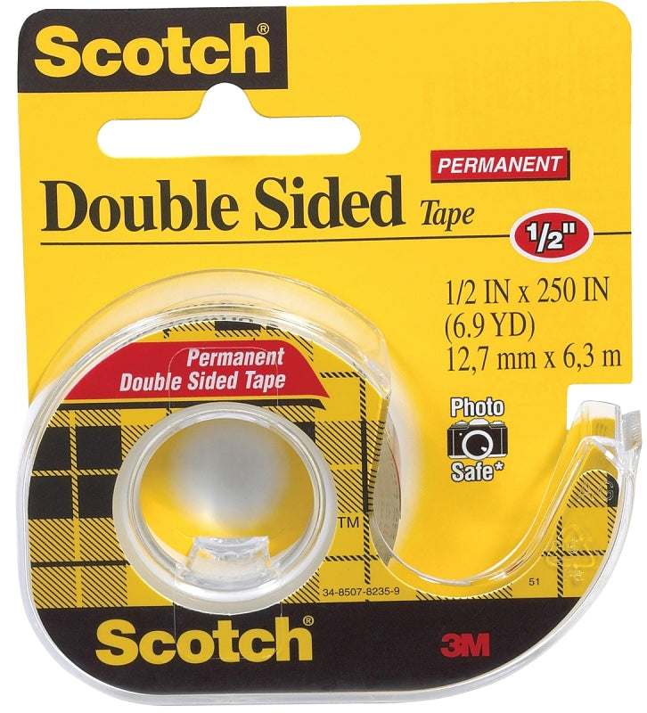 Scotch Double-Sided Permanent Office Tape, 250 in L, 1/2 in W, Plastic Backing