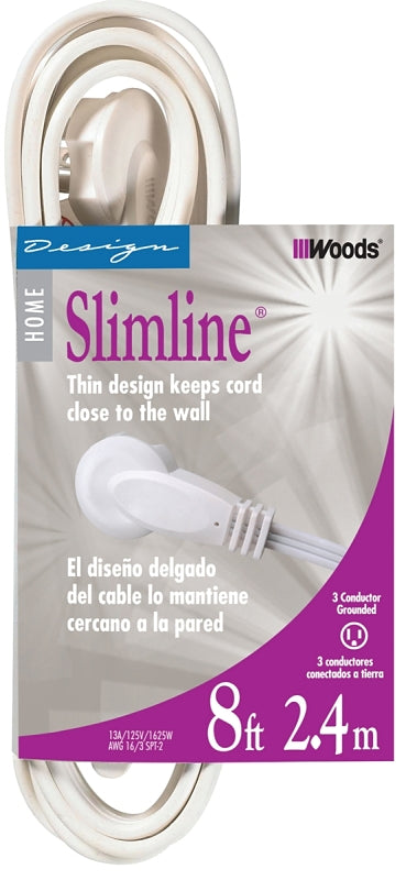 CCI Extension Cord, 16 AWG Cable, 8 ft L, White