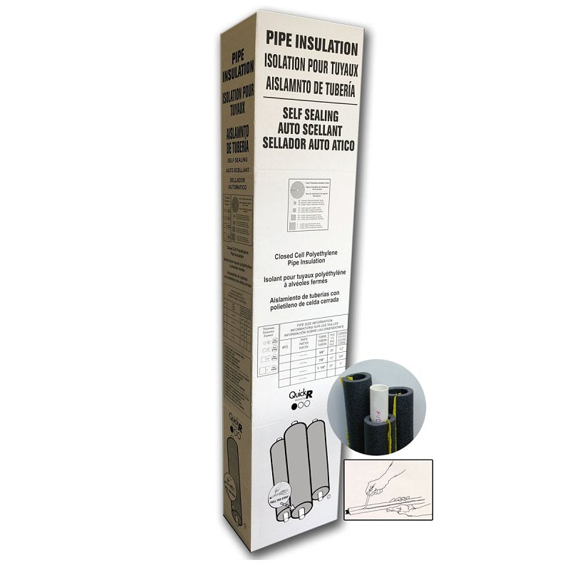 Quick R 30781T Pipe Insulation, 7/8 in ID x 1-5/8 in OD Dia, 6 ft L, Polyethylene, Black