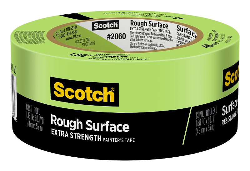 Scotch 2060-2 Masking Tape, 60 yd L, 2 in W, 6 mil Thick, Crepe Paper/Rubber Backing, Green