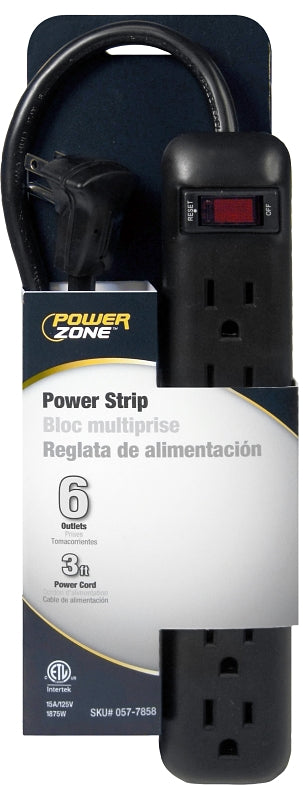 PowerZone Outlet Strip, Right Angle Plug, 6 -Socket, 15 A, 125 V