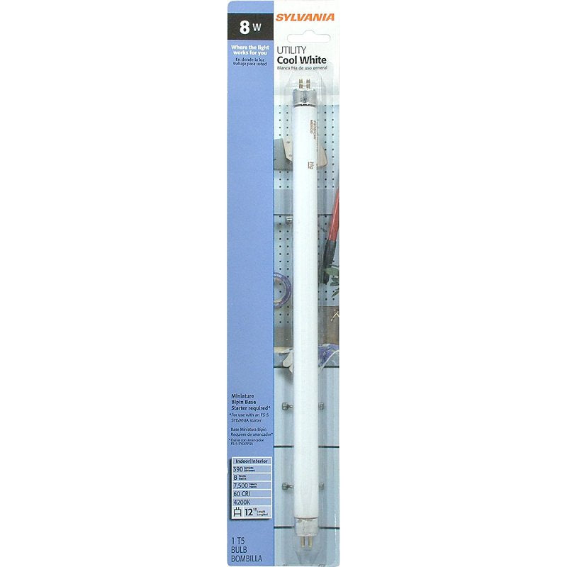 Sylvania Fluorescent Bulb, 8 W, T5 Lamp, G5 Miniature Lamp Base, 390 Lumens, 4000 K Color Temp, Cool White
