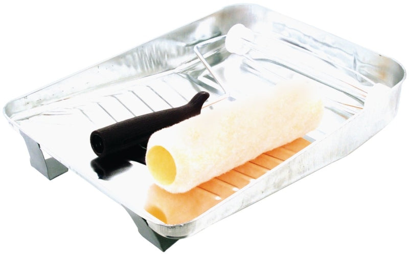 Linzer Roller and Tray Set, Includes: (1) 4-Wire Cage Roller Frame, (1) 3/8 in Roller Cover and (1) Metal Tray