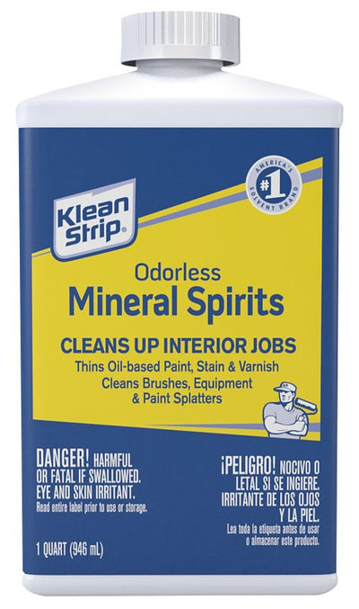 Klean Strip Mineral Spirit Thinner, Liquid, Aromatic Hydrocarbon, Clear, 1 qt Can