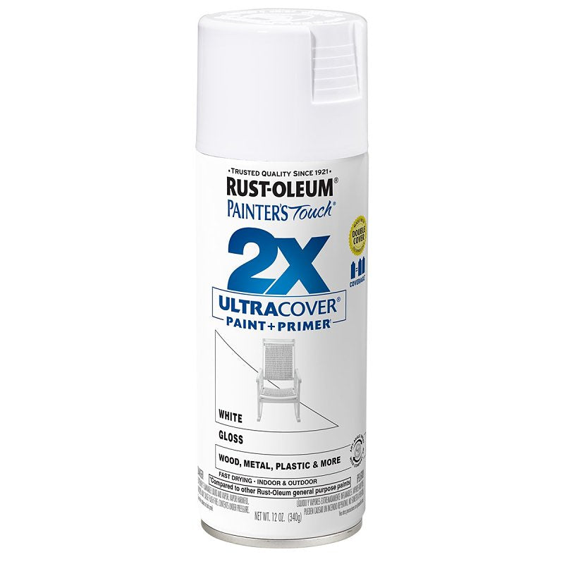 Painter's Touch 2X Ultra Cover Spray Paint, Gloss, White, 12 oz Aerosol Can