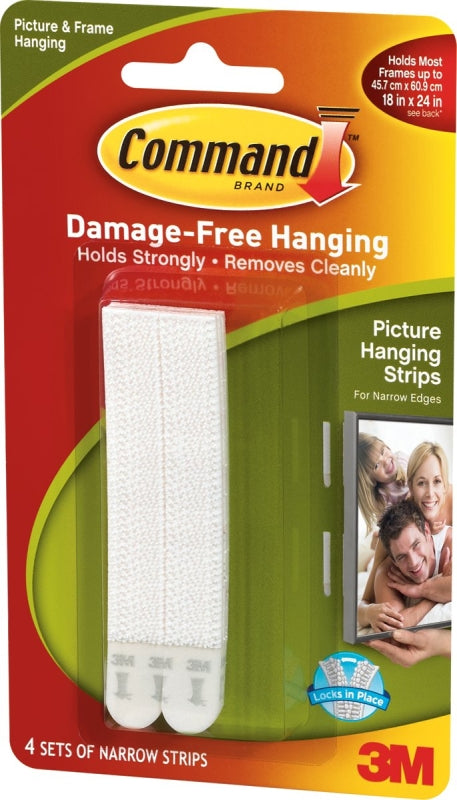 Command Picture Hanging Strip, 3 lb/set, Foam, White, 3.625 in L x 0.5 in W x 0.1 in D, 4/PK