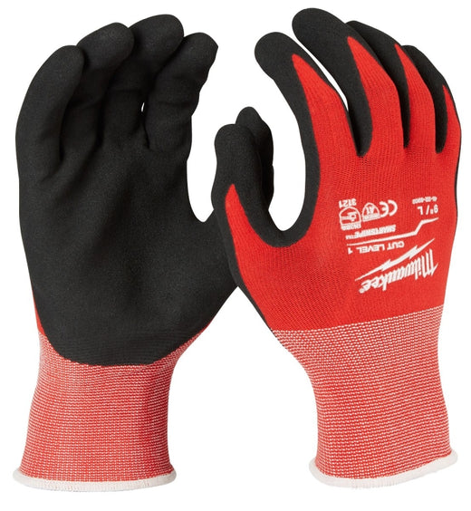 Milwaukee Work Gloves, Unisex, L, 7.53 to 7.73 in L, Nitrile, Red