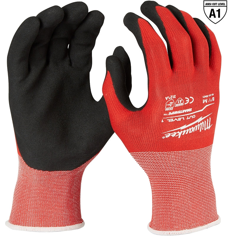 Milwaukee Work Gloves, Unisex, M, 7.2 to 7.5 in L, Nitrile, Red