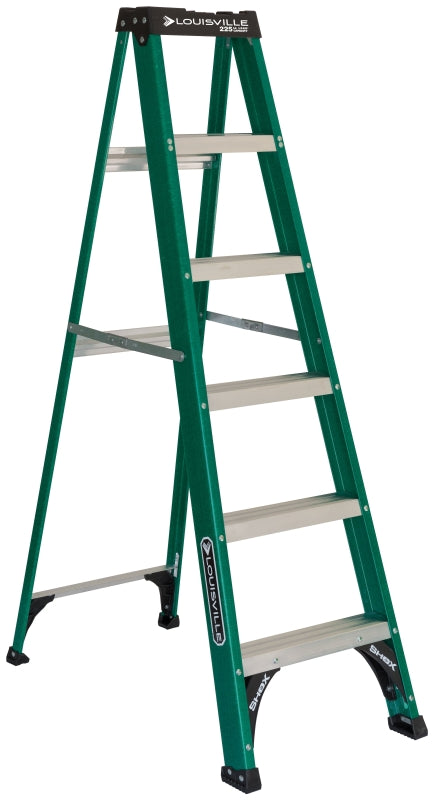Louisville FS4000 Series FS4006 Step Ladder, 6 ft H, Type II Duty Rating, Fiberglass, 225 lb, 5-Step, 124 in Max Reach