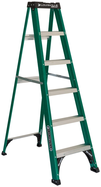 Louisville FS4000 Series FS4006 Step Ladder, 6 ft H, Type II Duty Rating, Fiberglass, 225 lb, 5-Step, 124 in Max Reach