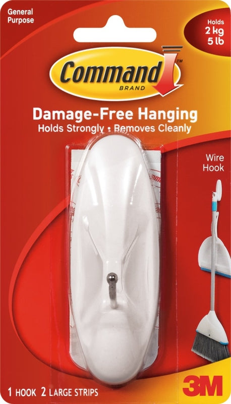 Command 17069 Wire Hook, 5 lb, 1 -Hook, Metal/Plastic, White