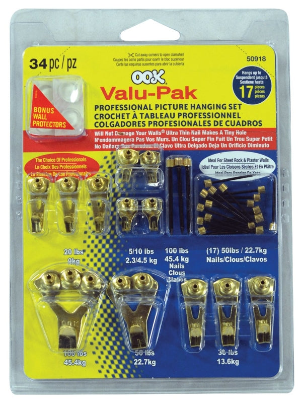 OOK Picture Hanging Kit, 5 to 100 lb, Steel, Brass, Gold