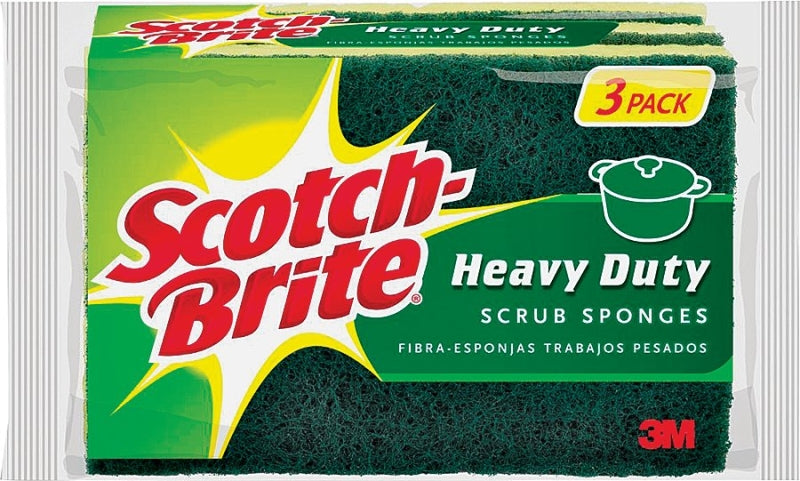 Scotch-Brite Scrub Sponge, 2-3/4 in L, 4-1/2 in W, 0.6 in Thick, Cellulose/Synthetic Fiber, Green