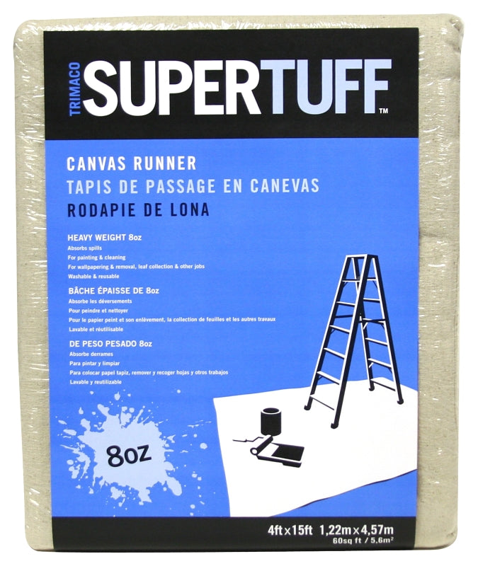 Trimaco 58908 Drop Cloth, 15 ft L, 4 ft W, Canvas, Tan