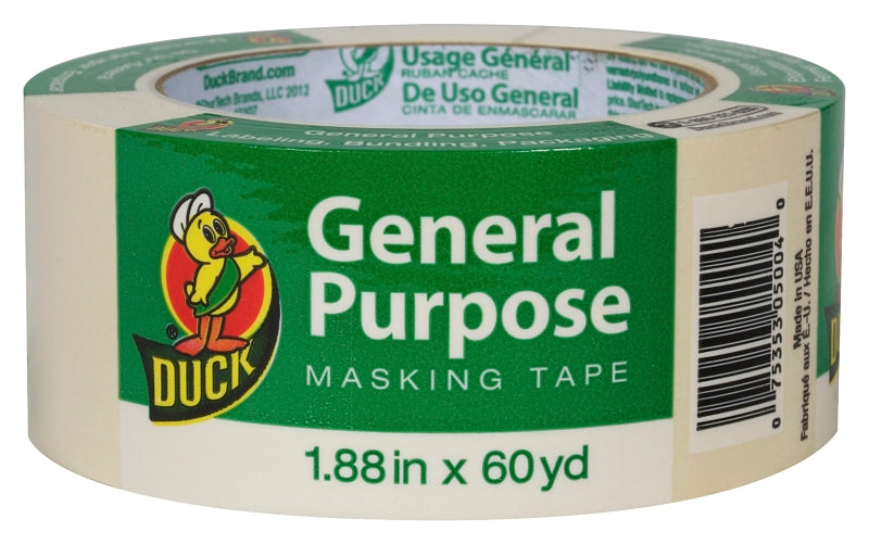 Duck 394700 Masking Tape, 60 yd L, 1.88 in W, Rubber Backing, Beige