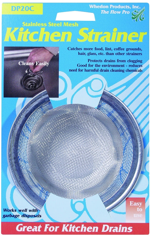 Whedon Mesh Kitchen Strainer, 4-1/2 in Dia, Stainless Steel, Chrome