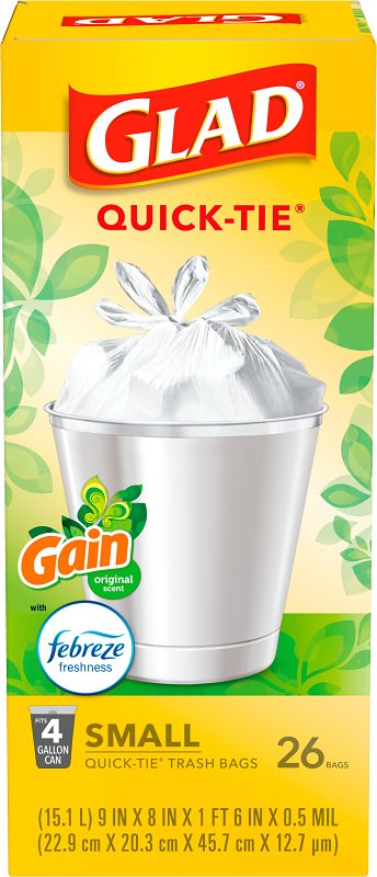 Glad OdorShield 78814 Gain Original Trash Bag, S, 4 gal