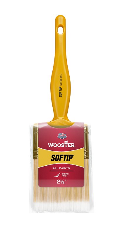 Wooster Q3108-2-1/2 Paint Brush, Pearl/White/Yellow, Plastic Handle, 2-1/2 in W, Flat Sash Brush, 2-7/16 in L Bristle