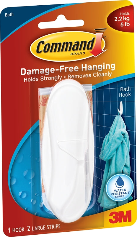 Command Designer Hook, 4-1/8 in L x 1-1/2 in W x 1-1/2 in H Dimensions, 3/4 in Opening, 5 lb, 1-Hook, Plastic