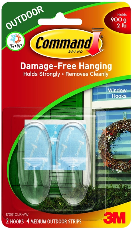 Command 17091CLR-AW Window Hook, 2 lb, 2 -Hook, Plastic, Clear