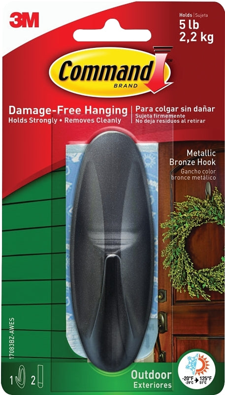 Command 17083BZ-AWES Adhesive Hook, 5 lb, 1 -Hook, Plastic, Bronze