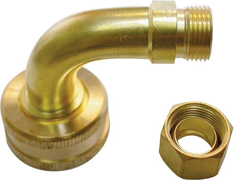 Plumb Pak Dishwasher Elbow, 3/8 x 3/4 in, Compression x Garden Hose, Rubbed Brass