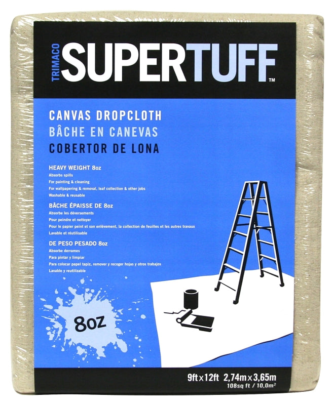 Trimaco 58901 Drop Cloth, 12 ft L, 9 ft W, 1/32 in Thick, Canvas, Tan