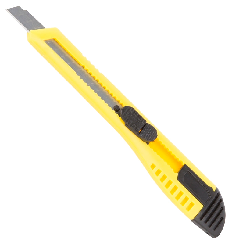 Vulcan Utility Knife, 3-1/4 in L Blade, 9 mm W Blade, Carbon Steel Blade, Ergonomic Grip Handle, Yellow Handle