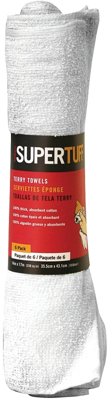 Trimaco SuperTuff Terry Towel, White, 17 in L, 14 in W, Cotton