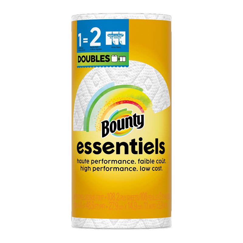 Bounty Essentials Select-A-Size Series Paper Towel, 11 in L, 5.9 in W, 2-Ply
