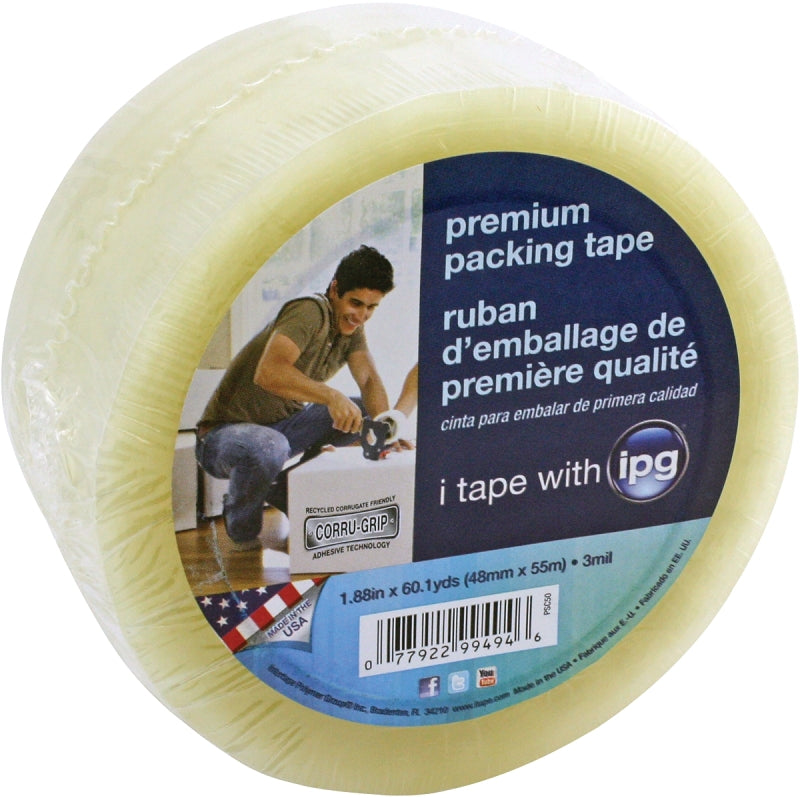 IPG Premium Packaging Tape, 60 yd L, 1.88 in W, Polypropylene Backing, Clear