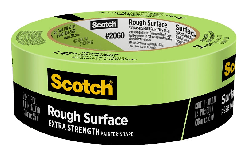 Scotch 2060-1-1/2 Masking Painter's Tape, 60.1 yd L, 1.41 in W, 6 mil Thick, Paper Backing, Green