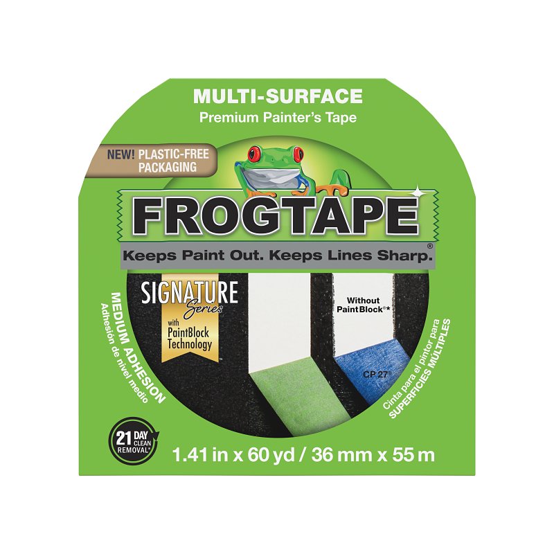 FrogTape 1358465 Painting Tape, 60 yd L, 1.41 in W, 5.7 mil Thick, Green