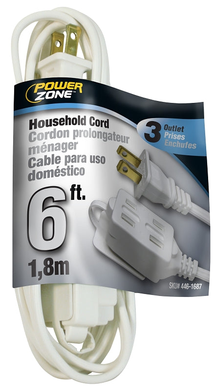 PowerZone Extension Cord, 16 AWG Cable, 6 ft L, 125 V, White