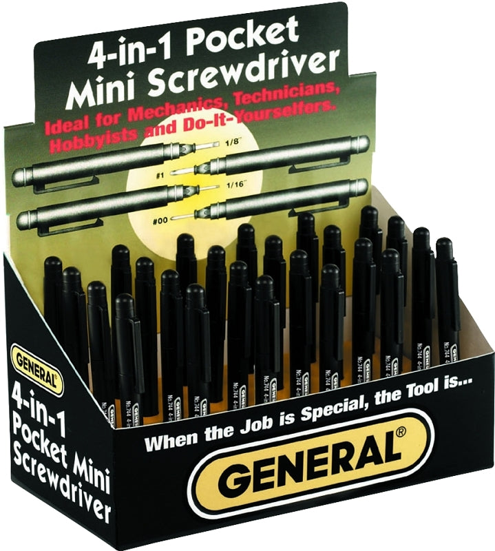 General Mini Pocket Screwdriver, #0, #1 Tip, Cross/Slotted Tip