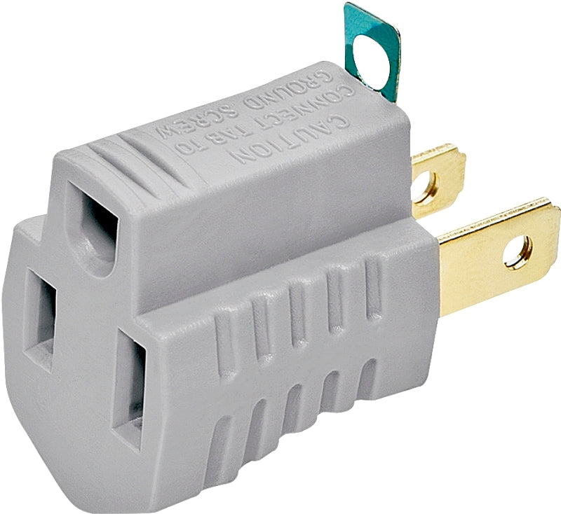 Eaton Wiring Devices Outlet Adapter with Grounding Lug, 2 -Pole, 15 A, 125 V, 1 -Outlet, Gray
