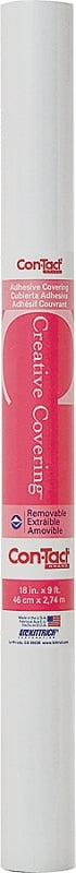 Con-Tact Contact Paper, 9 ft L, 18 in W, Vinyl, White