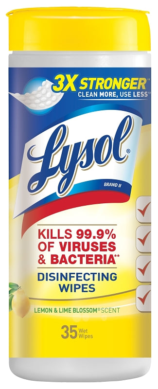 Lysol 1920081145 Disinfecting Wipes, 35 Bottle, Lemon Lime Blossom, Clear