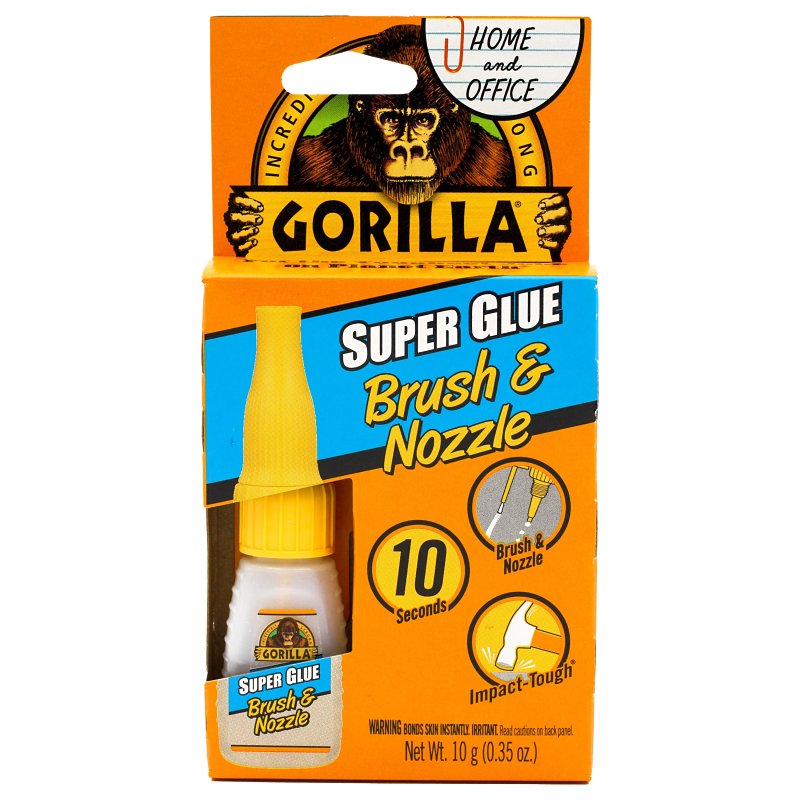 Gorilla Super Glue Brush and Nozzle, Liquid, Irritating, Straw/White Water, 10 g Bottle