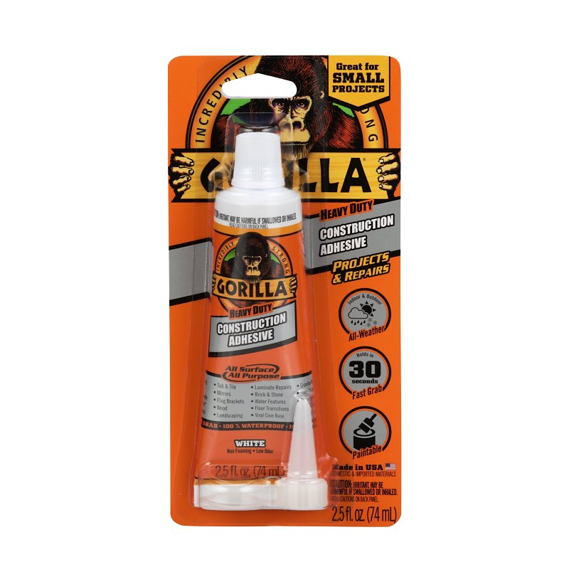 Gorilla Construction Adhesive, White, 2.5 oz