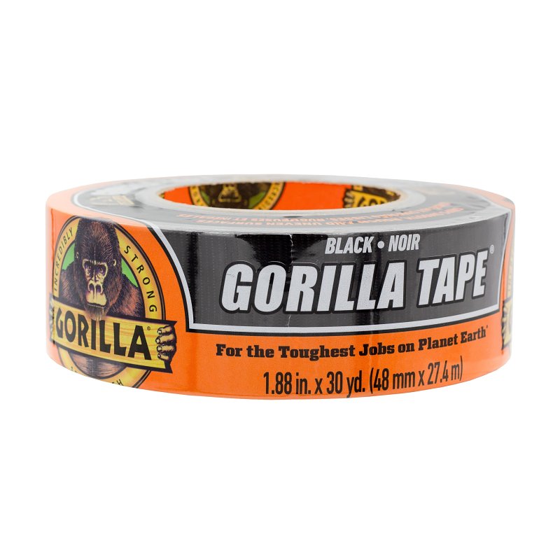 Gorilla Gorilla Tape, 30 yd L, 1.88 in W, Polyethylene Coated Cloth Backing, Black