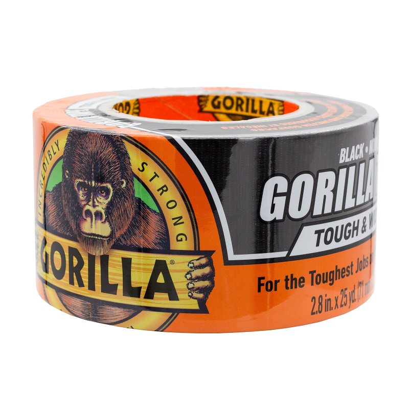 Gorilla 6003001 Duct Tape, 25 yd L, 3 in W, Cotton/Polymer Backing, Black