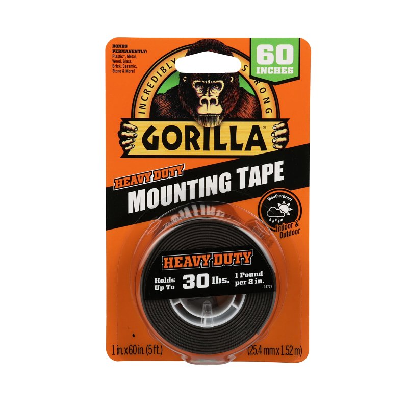 Gorilla Mounting Tape, 60 in L, 1 in W, Black