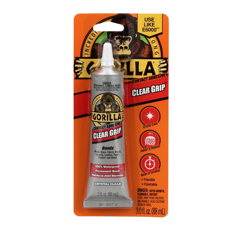 Gorilla Clear Grip 8040002 Contact Adhesive, Liquid, Characteristic, Clear, 3 oz Tube