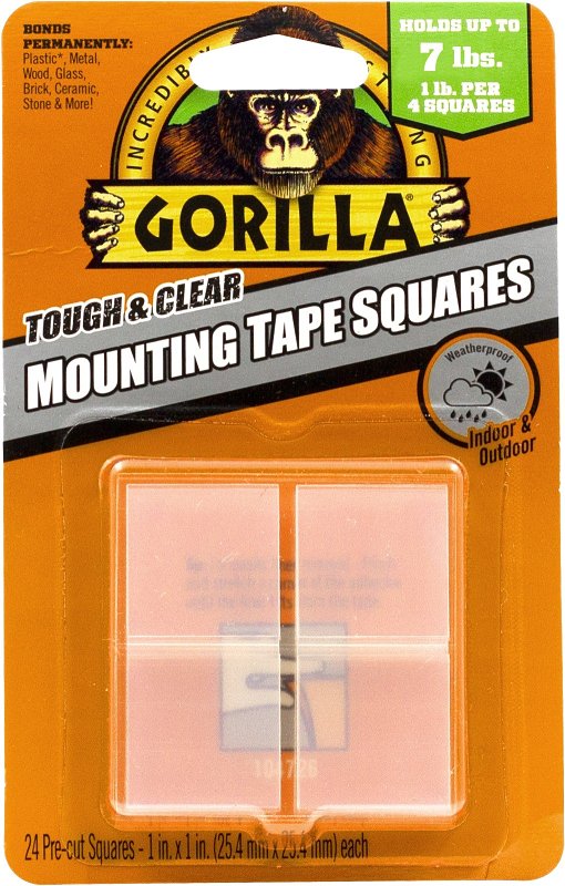 Gorilla Mounting Tape, 1 in L, 1 in W, Clear