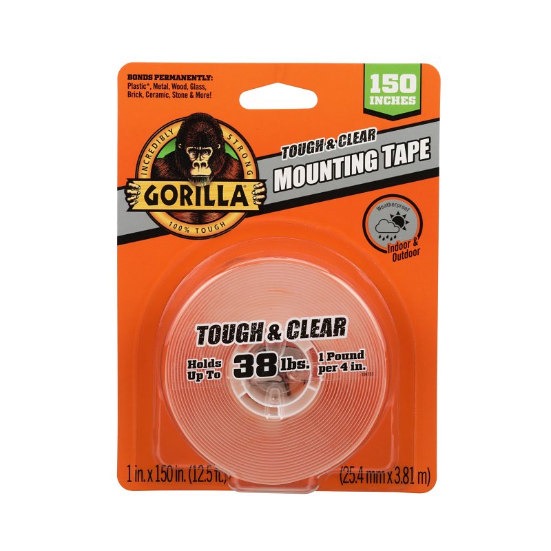 Gorilla Mounting Tape, 150 in L, 1 in W, Clear