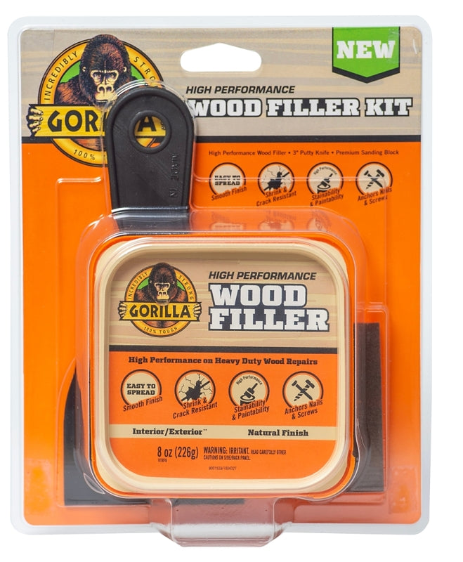 Gorilla 108029 Wood Filler Kit, Paste, Odorless to Mild, Natural Wood, 8 oz