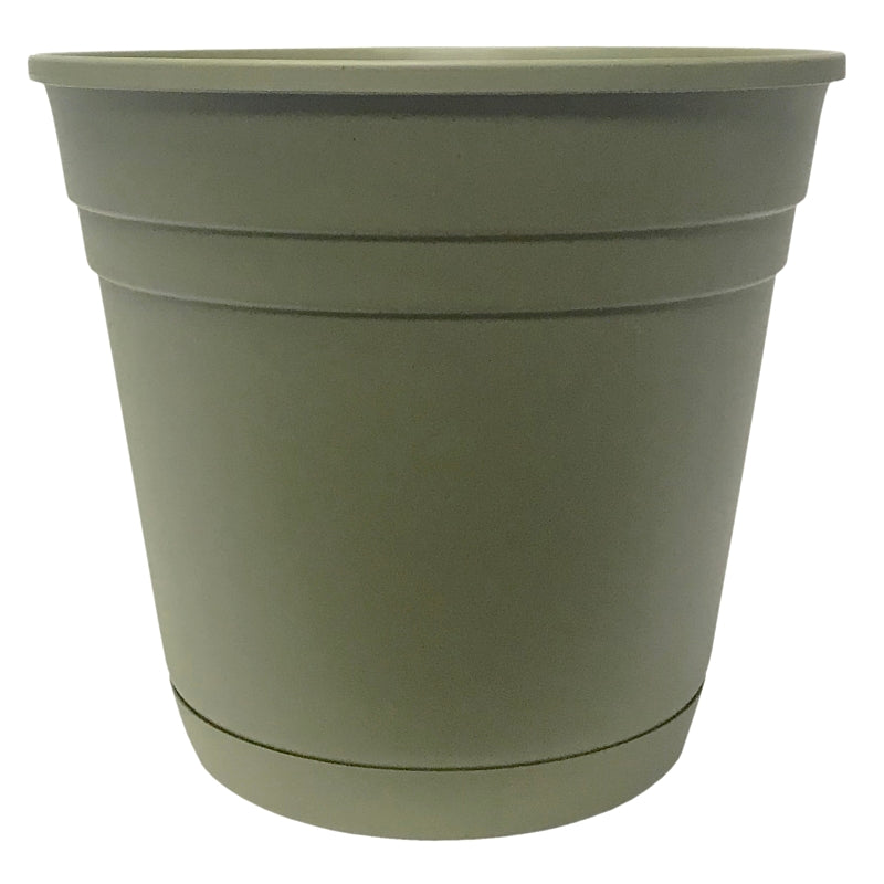 Southern Patio Planter with Saucer, 6 in Dia, Round, Poly Resin, Olive Green, Matte