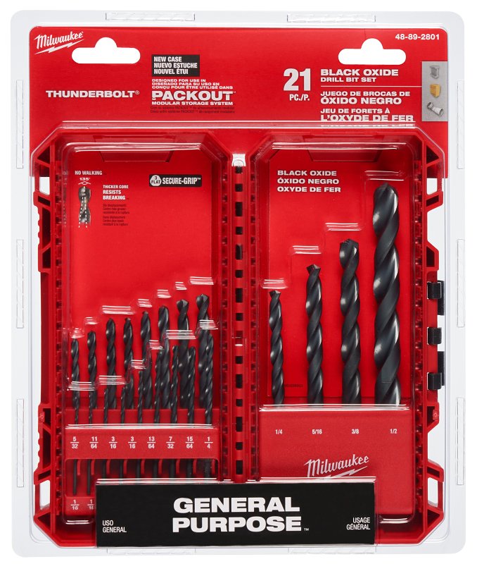 Milwaukee Thunderbolt 48-89-2801 Drill Bit Set, 21-Piece, Steel, Black Oxide